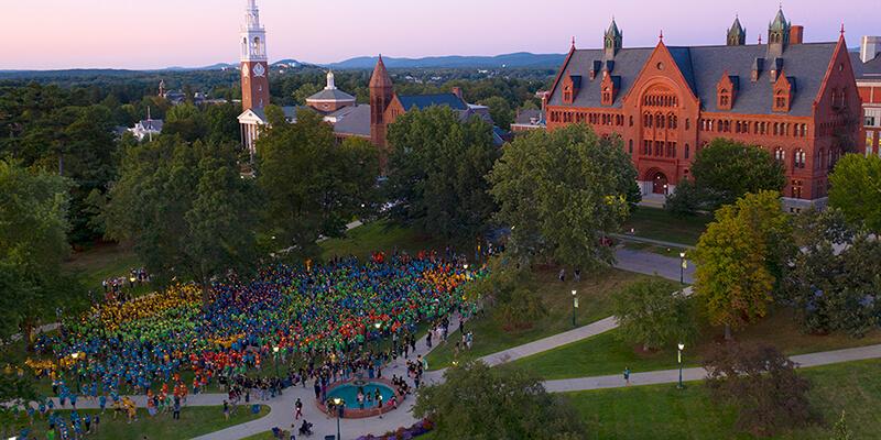 UVM Green in summer at sunset