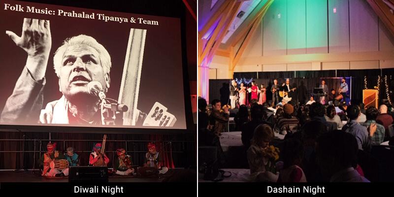 Image of Diwali performers on left and Dashain performers on right 