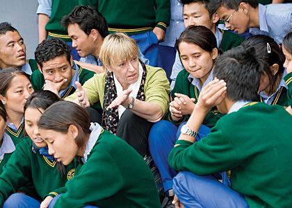 Jody Williams with Tibetan students