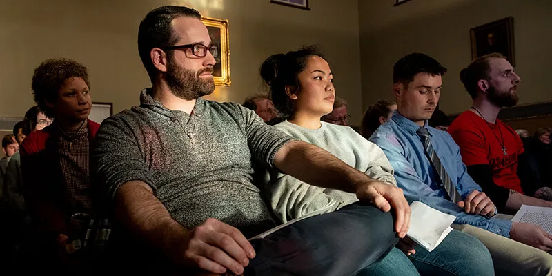 Students sit in John Dewey Lounge, University of Vermont