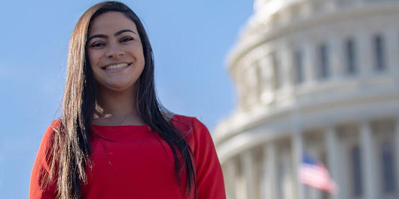 Emily Zahran poses in front of Capitol Building in Washington, DC