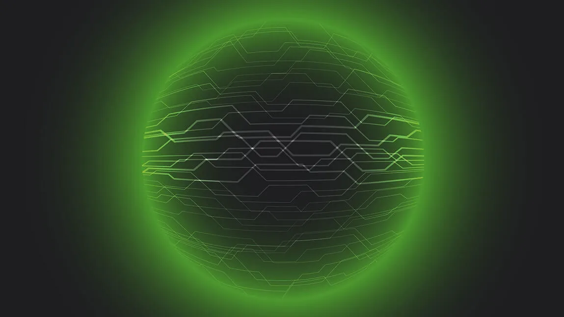 Abstract glowing green globe with network lines in it