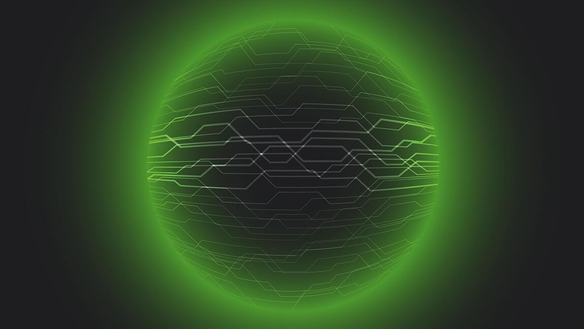 Abstract glowing green globe with network lines in it