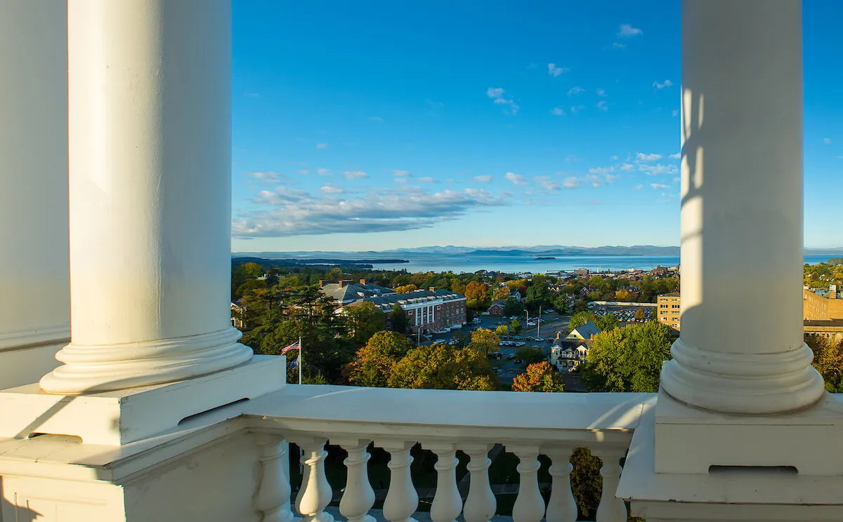 A view of campus from the top of Ira Allen Chapel