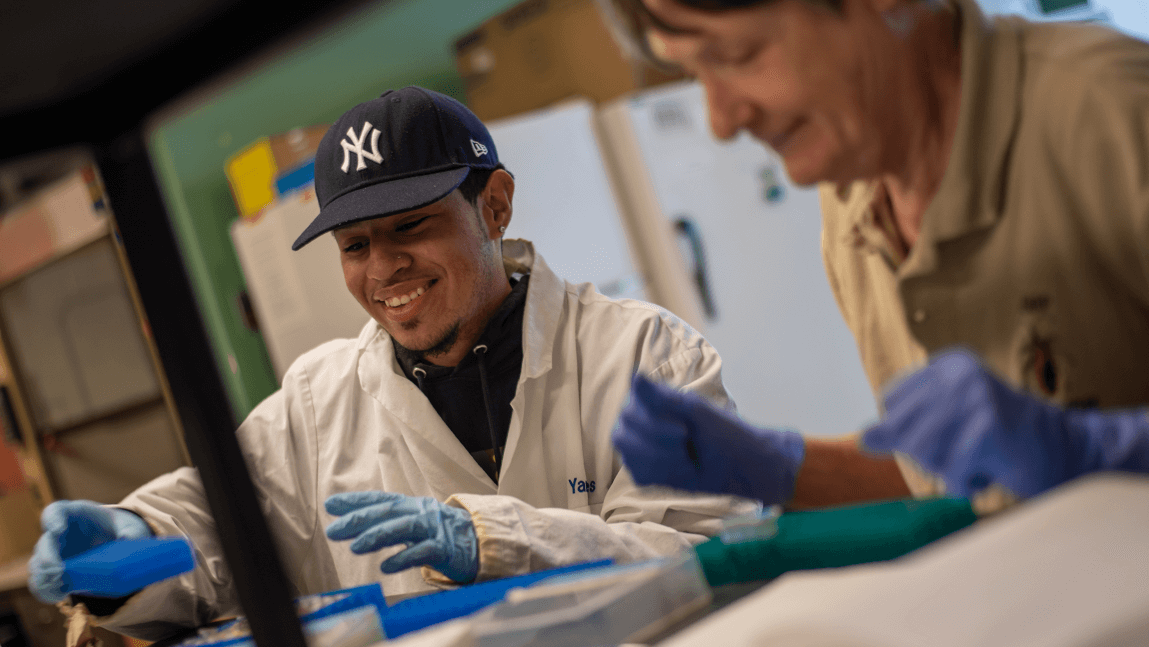 Two people work in a lab