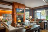 Couches and fireplace in cozy lobby