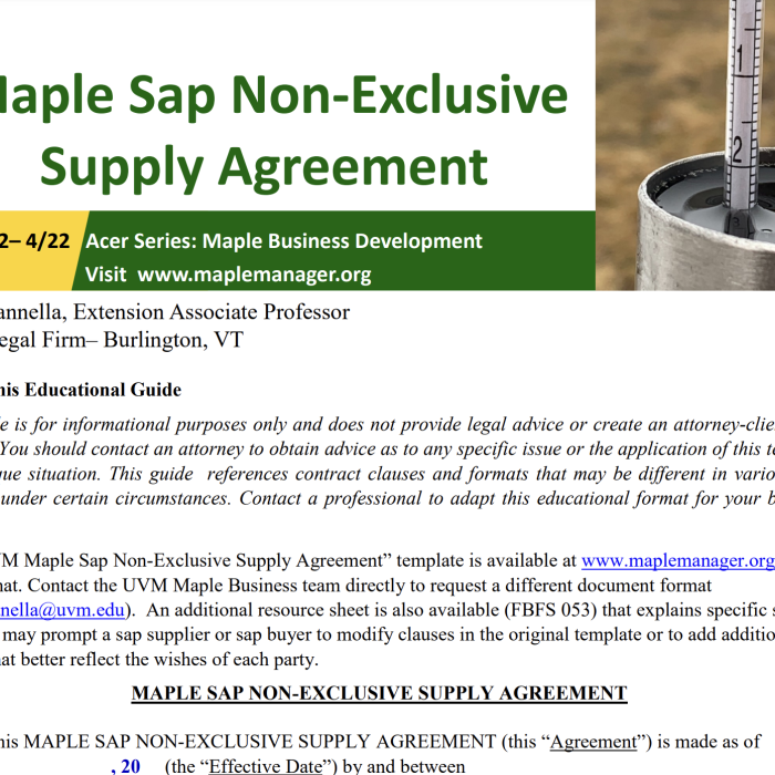 Maple Sap Supply Agreement