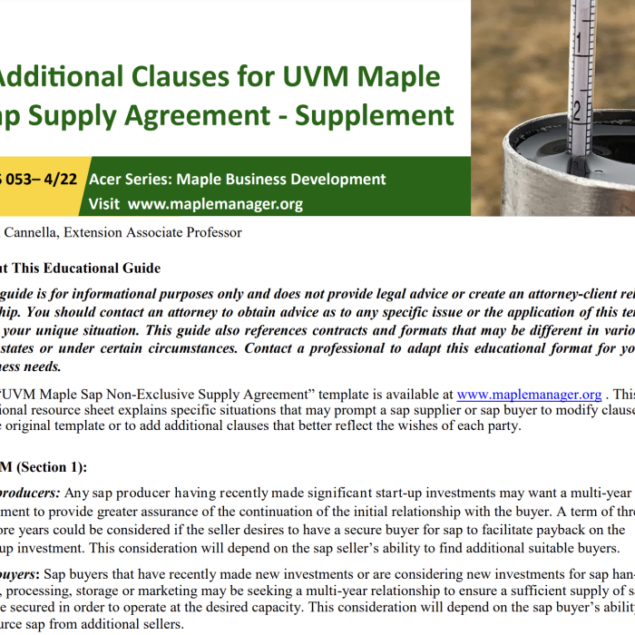 Maple Sap Supply Agreement: Additional Clauses