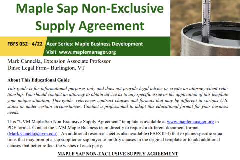 Maple Sap Supply Agreement