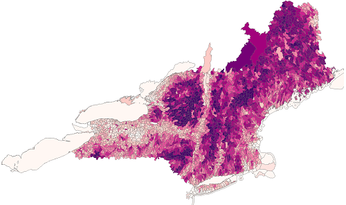 Average tree canopy cover by watershed