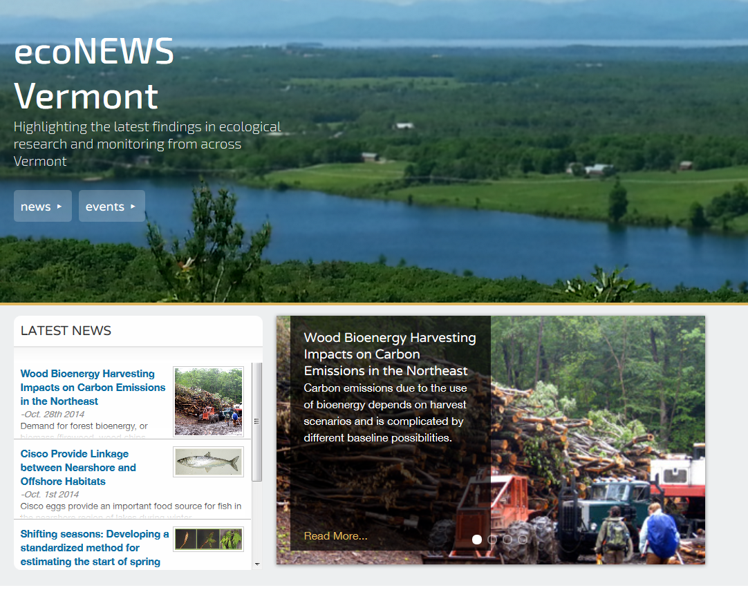 Screenshot of econewsVT website at www.econewsvt.org