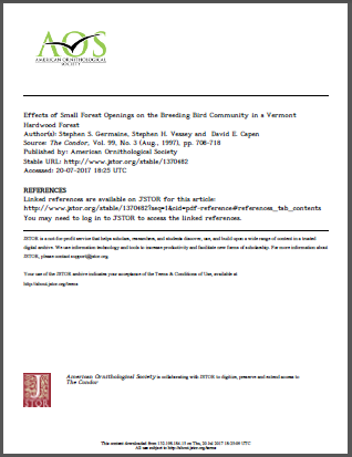 Thumbnail for Effects of small forest openings on the breeding bird community in a Vermont hardwood forest
