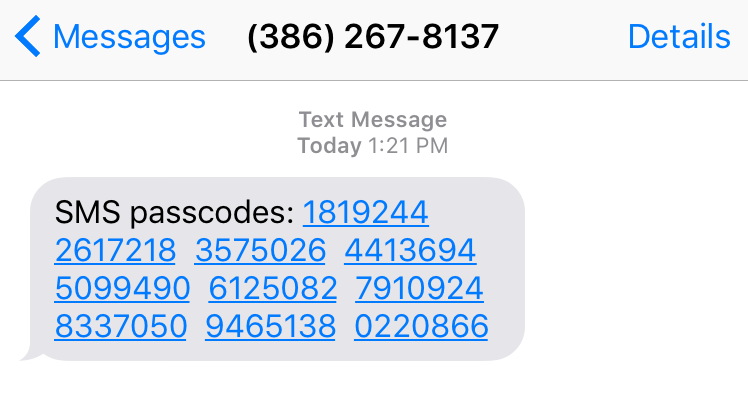 SMS passcodes example