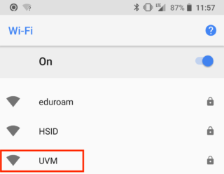 Android Available Networks with UVM highlighted