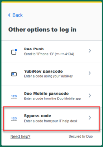 Bypass code button