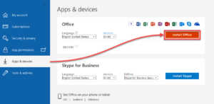Downloading the Office installer on Windows.