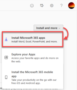 Drop-down to download Microsoft 365 app installer.
