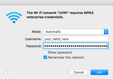 macOS UVM Wi-Fi credential fields