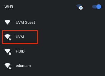 ChromeOS available networks with UVM highlighted