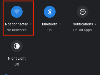 ChromeOS pull-down menu with network icon highlighted