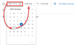 Setting the date and time for an event.