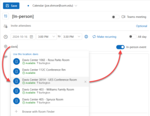 Selecting a location for an in-person event.