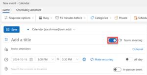 Toggle option to create a Teams meeting.