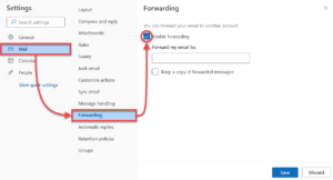 Exchange Online enable Mail Forwarding.