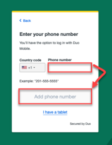 Phone number field and Add phone number button