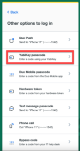 YubiKey passcode option