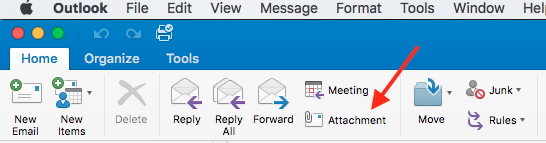 outlook 2016 mac Attachment message option.