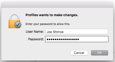 Mac Enter password to confirm changes.