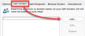 Outlook Add Safe Sender.