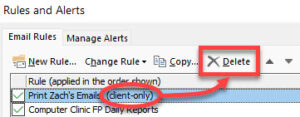 Outlook Delete rule.