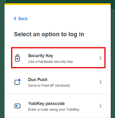 Security Key button