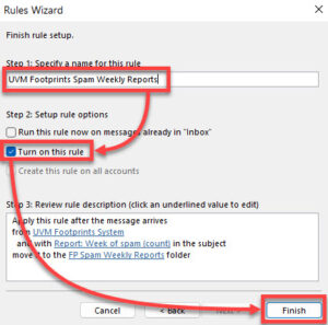 Outlook Name and Turn on rule.