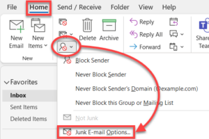 Outlook Junk E-mail Options.