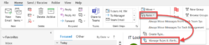 Outlook Manage rules & alerts.
