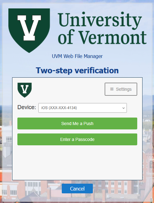Webfiles Duo Authentication page