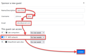 Form for registering a user in GuestNet.