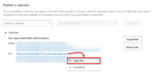 Exchange Online Copy calendar link.