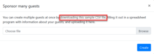A link in the text to download the sample CSV file.