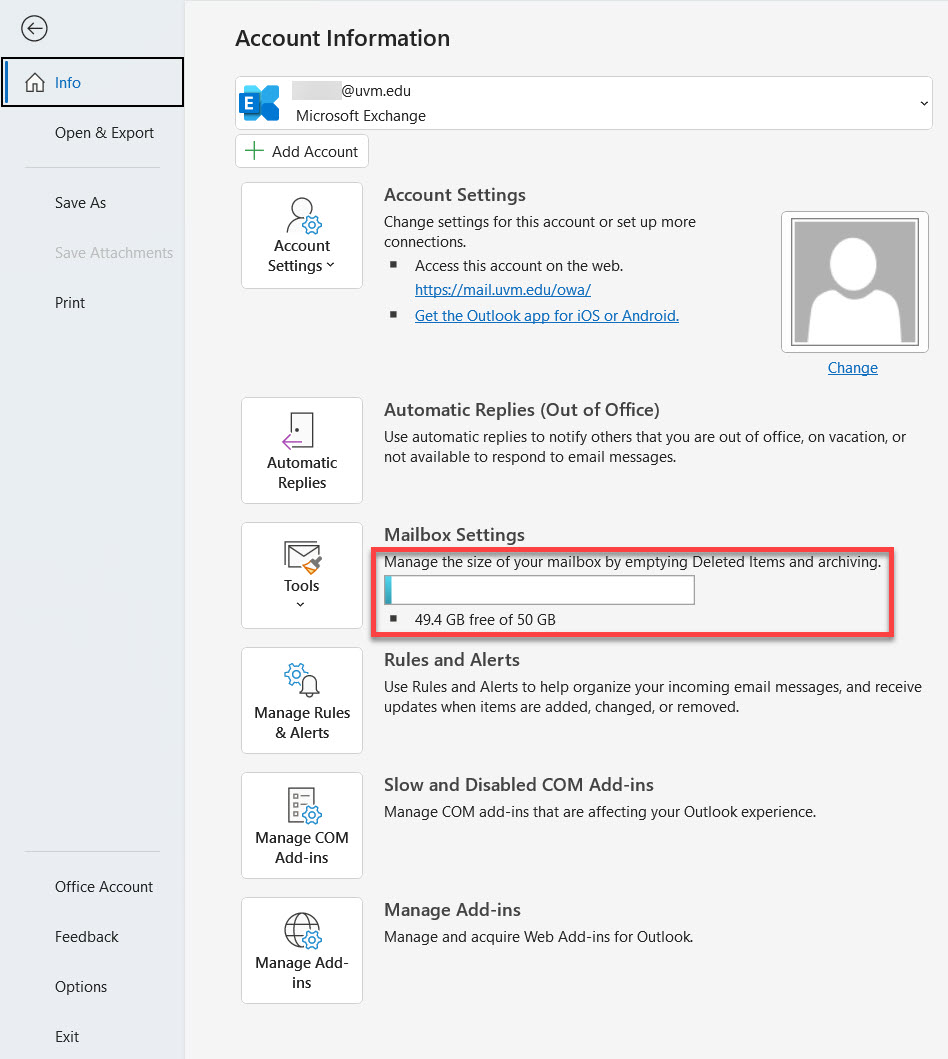 Mail Storage Quota UVM Knowledge Base