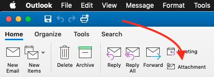 Outlook 2019 Mac Attachment message option.