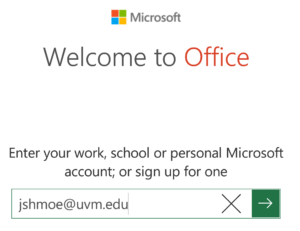 Welcome to Office Email address entry field