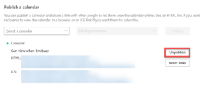 Exchange Online Unpublish calendar.