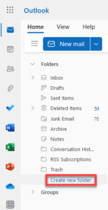 Exchange Online Create new folder.