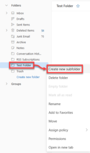 Exchange Online Create new subfolder.