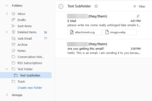 Exchange Online Test Subfolder example.