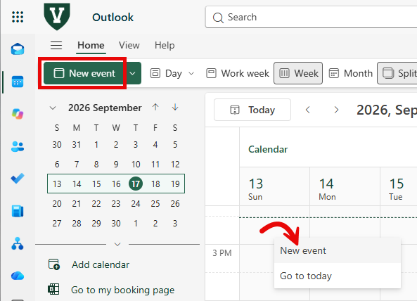Outlook Calendar New Event buttons